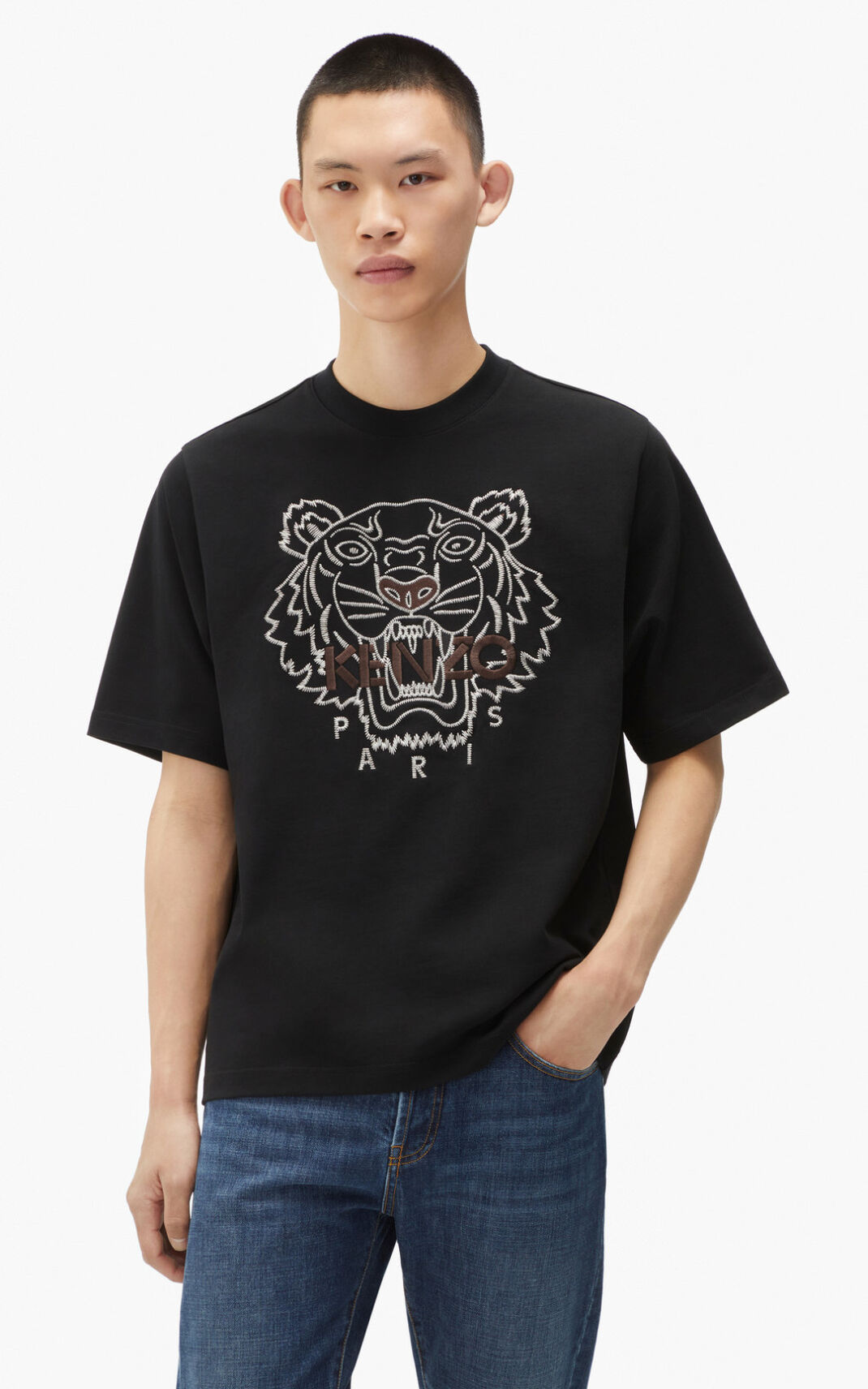 T Shirt Kenzo Loose fitting Tiger Homme Noir | AUJR-05672